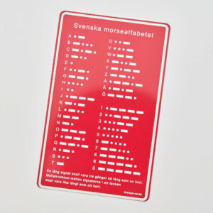 Svenska morsealfabetet - rött kort i aluminium.