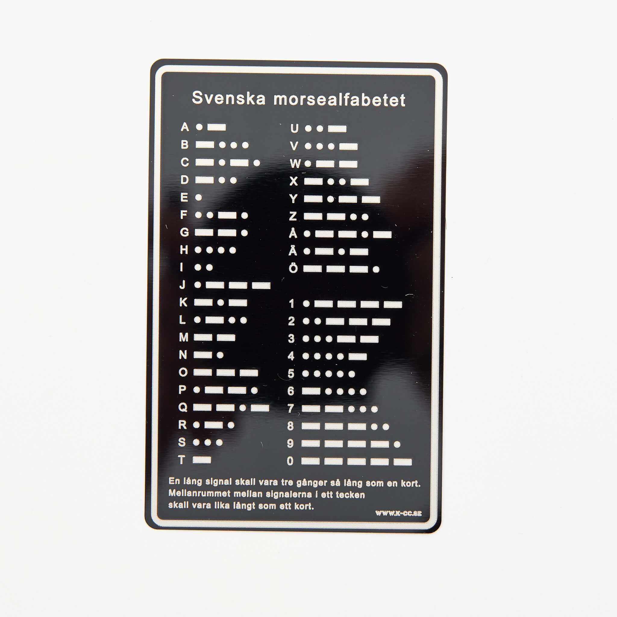 Svenska morsealfabetet - svart kort i aluminium.